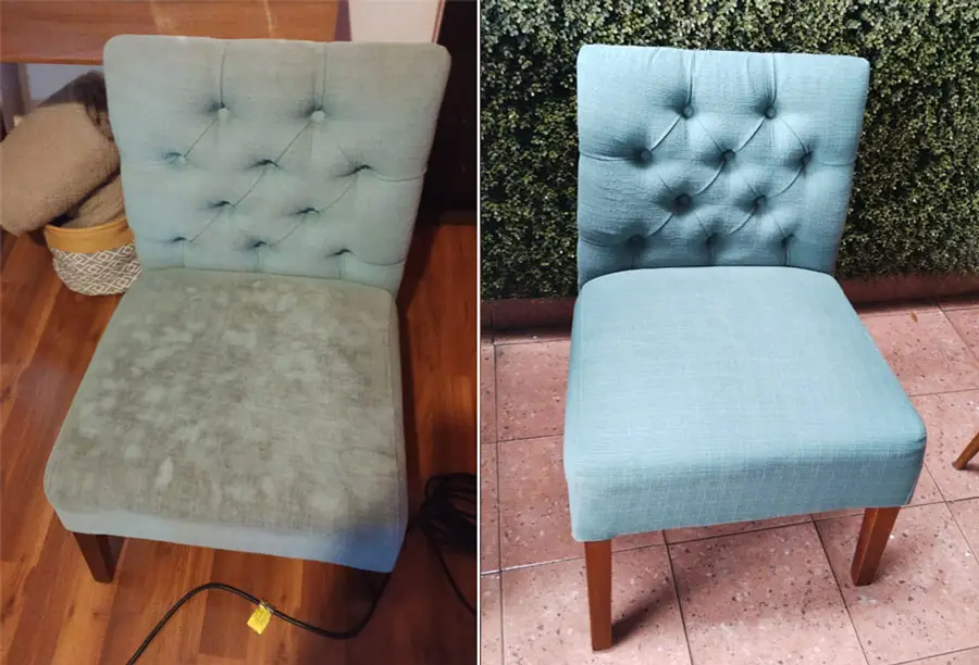 Antes y después de lavado de sillón en Monterrey